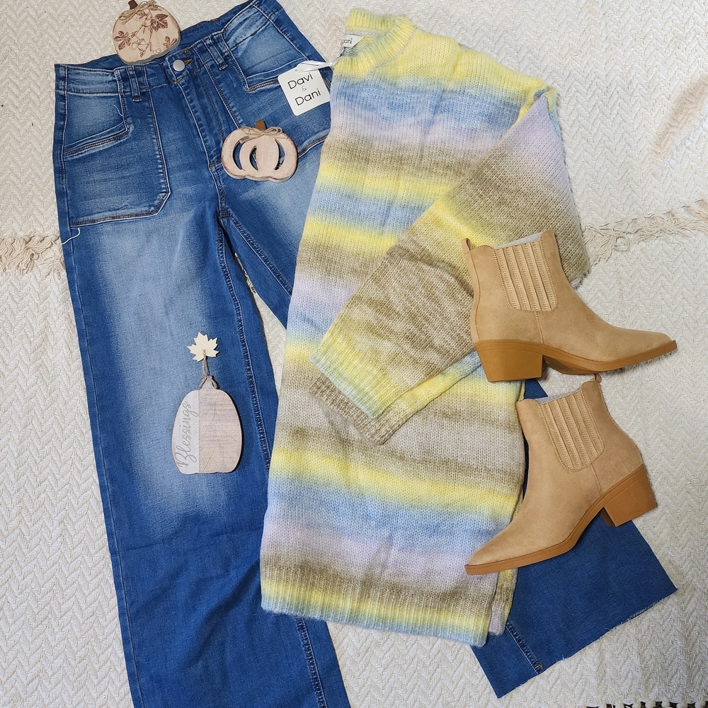 DAVI & DANI Colorblock Striped Boho Pullover Sweater